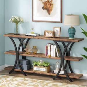 Catalin 70.8 in Brown 35.4 in Standard Rectangular Engineered Wood Console Table with X-shaped Metal Frame