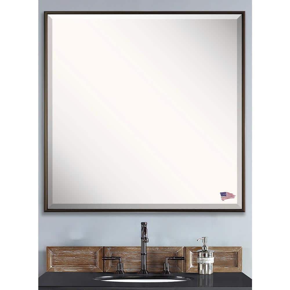 30 in. W x 30 in. H Framed Square Beveled Edge Bathroom Vanity Mirror in Br