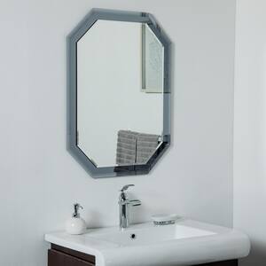 24 in. W x 32 in. H Frameless Octagon Beveled Edge Bathroom Vanity Mirror in Grey