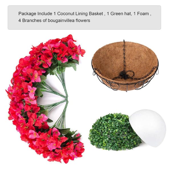 20.5 in Red Artificial Bougainvillea Hanging Flowers Plants Basket