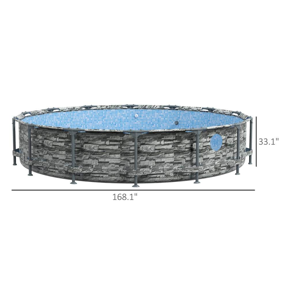 Outsunny 14' Gray Steel Frame Round Pool with Filter Pump