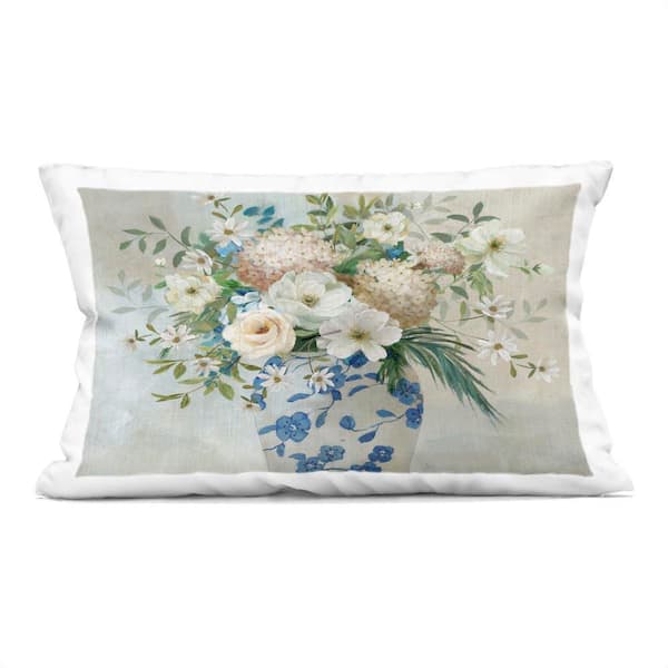 Stupell Industries Classic Ornate Flower Vase Beige Abstract Polyester 14 in. x 20 in. Throw Pillow