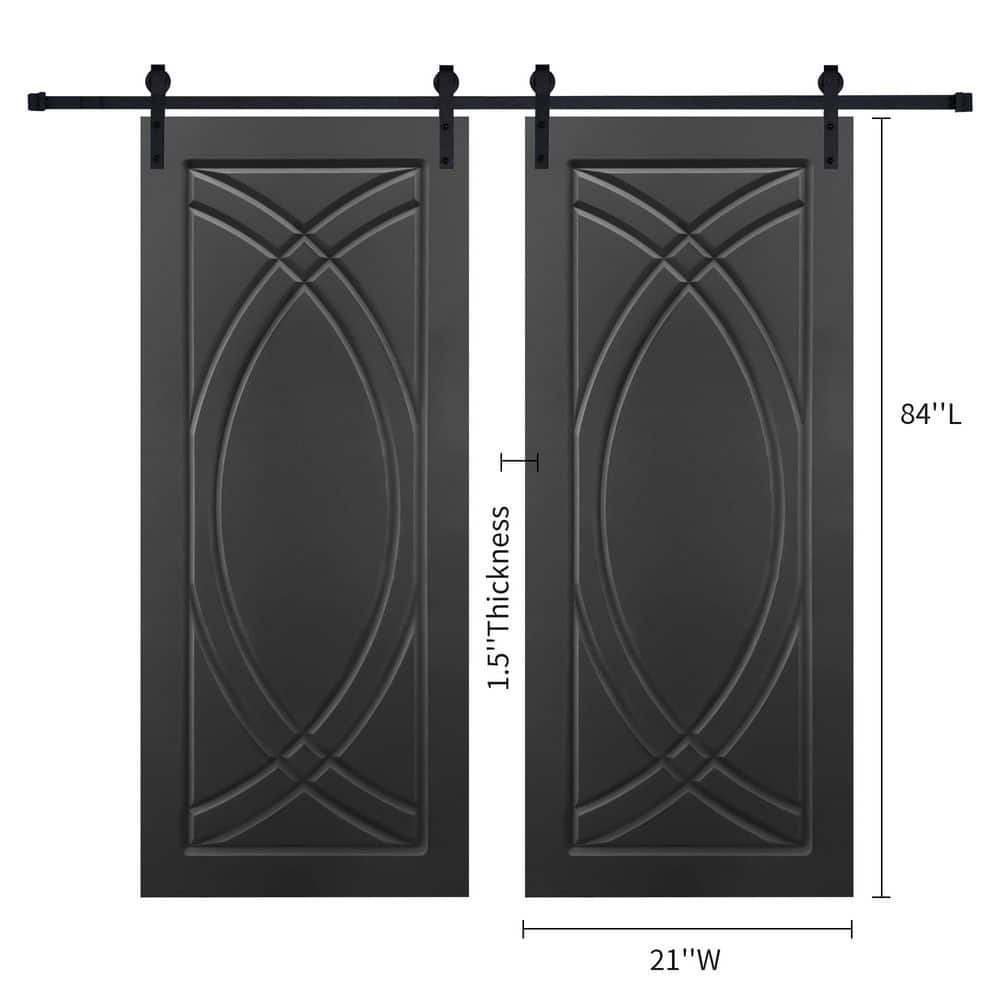 Double Modern Art Panel 21 in. x 84 in. MDF Black Barn Sliding Door With Hardware kit price history on PriceWatchPro