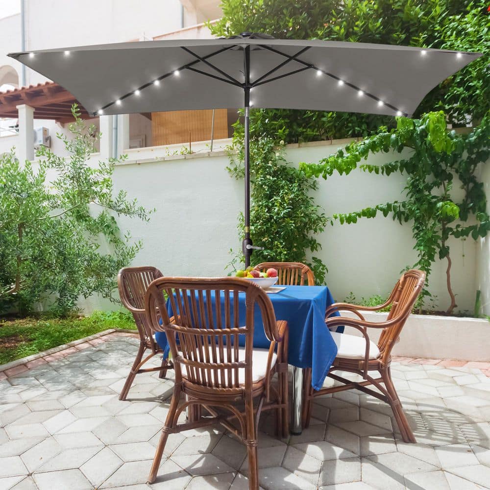 10 ft. x 6.5 ft. Rectangle Solar LED Outdoor Patio Market Table Umbrella with Push Button Tilt and Crank in Gray price history on PriceWatchPro