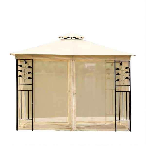 Inner Decor Oak 10 ft. L x 10 ft. W Beige Steel Frame Outdoor Patio Gazebo with Net Yarn
