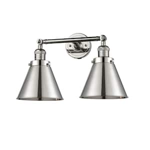 Appalachian 18 in. 2-Light Polished Nickel Vanity Light with Polished Nickel Metal Shade