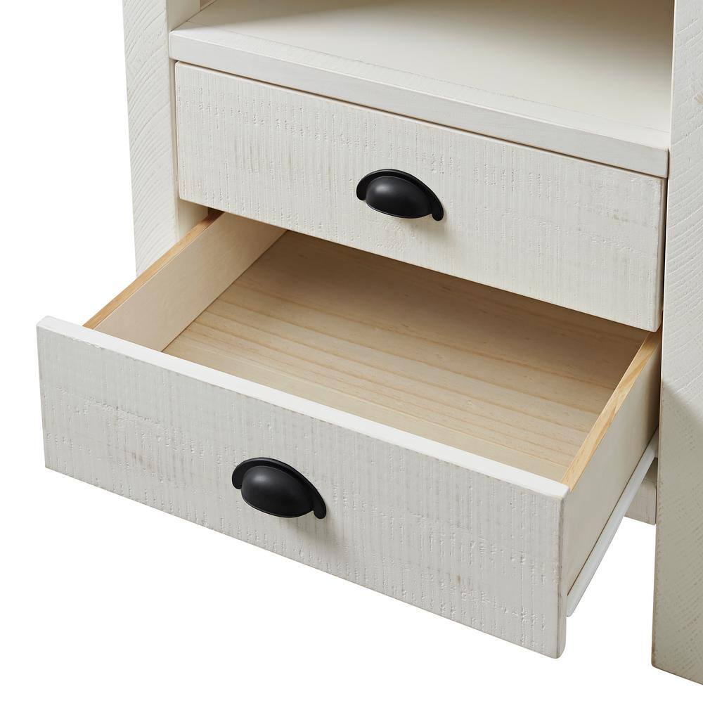 Arden 22" Driftwood White Pine 2-Drawer Nightstand with Open Shelf