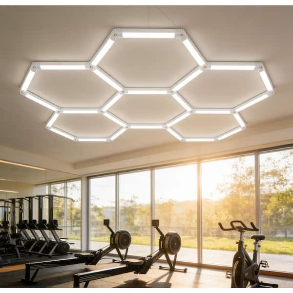 Hexagon Garage Lights with Mounting Clip Power Cord With Plug 1pc, For Garage, Shopping Mall