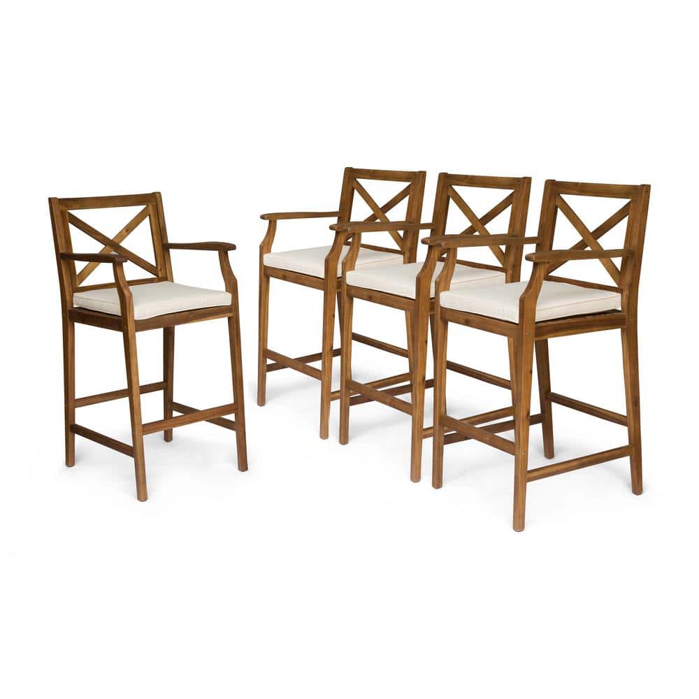 Teak Frame Bar Height Dining Chair with Cream Cushions