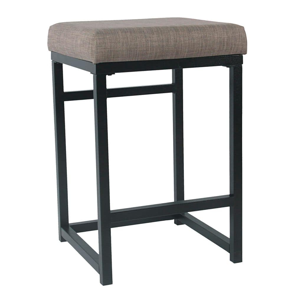 Backless Brown Wood and Metal Counter Stool
