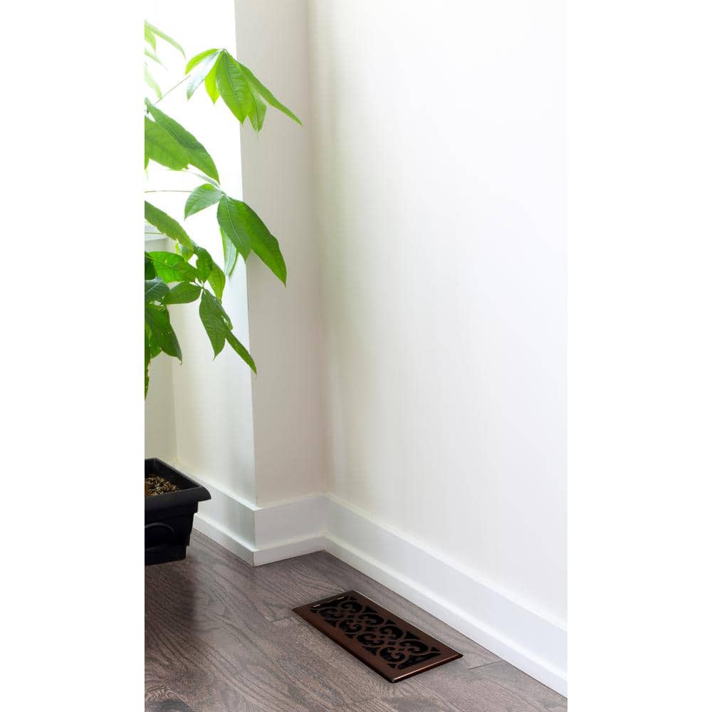 Rubbed Bronze 4x12 Scroll Design Steel Floor Register