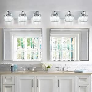 Orillia 19.7 in. 3-Light Chrome Bathroom Vanity Light with Crystal Shades