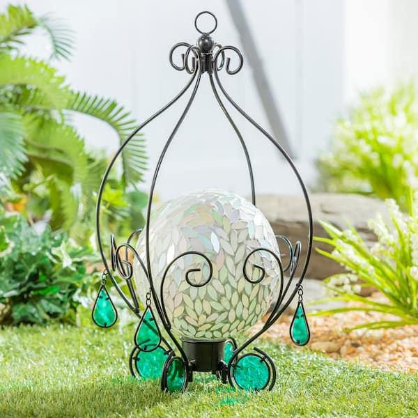 Evergreen Enterprises 21 in. Metal Gazing Ball Hanging Holder with Blue Glass Tear Drops