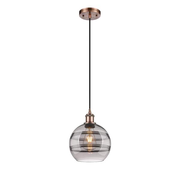 Innovations Rochester 100-Watt 1-Light Antique Copper Standard Mini Pendant Light with Painted Glass Shade, No Bulbs Included