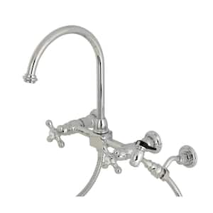 Restoration 2-Handle Wall-Mount Standard Kitchen Faucet with Side Sprayer in Polished Chrome