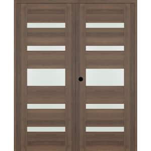 Vona 07-05 64 in. x 96 in. Right Active 5-Lite Frosted Glass Pecan Nutwood Wood Composite Double Prehung Interior Door