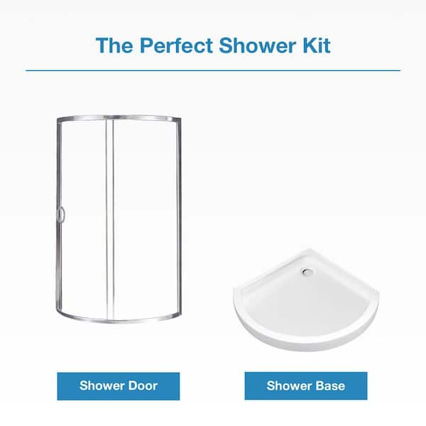 Maax Monroe White 38-in x 38-in x 76-in Base/Wall/Door Curved Corner Shower Kit (Off-center Drain) | 800025-900-084-000