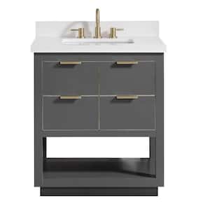 Allie 31 in. W x 22 in. D Bath Vanity in Gray with Gold Trim with Quartz Vanity Top in White with Basin