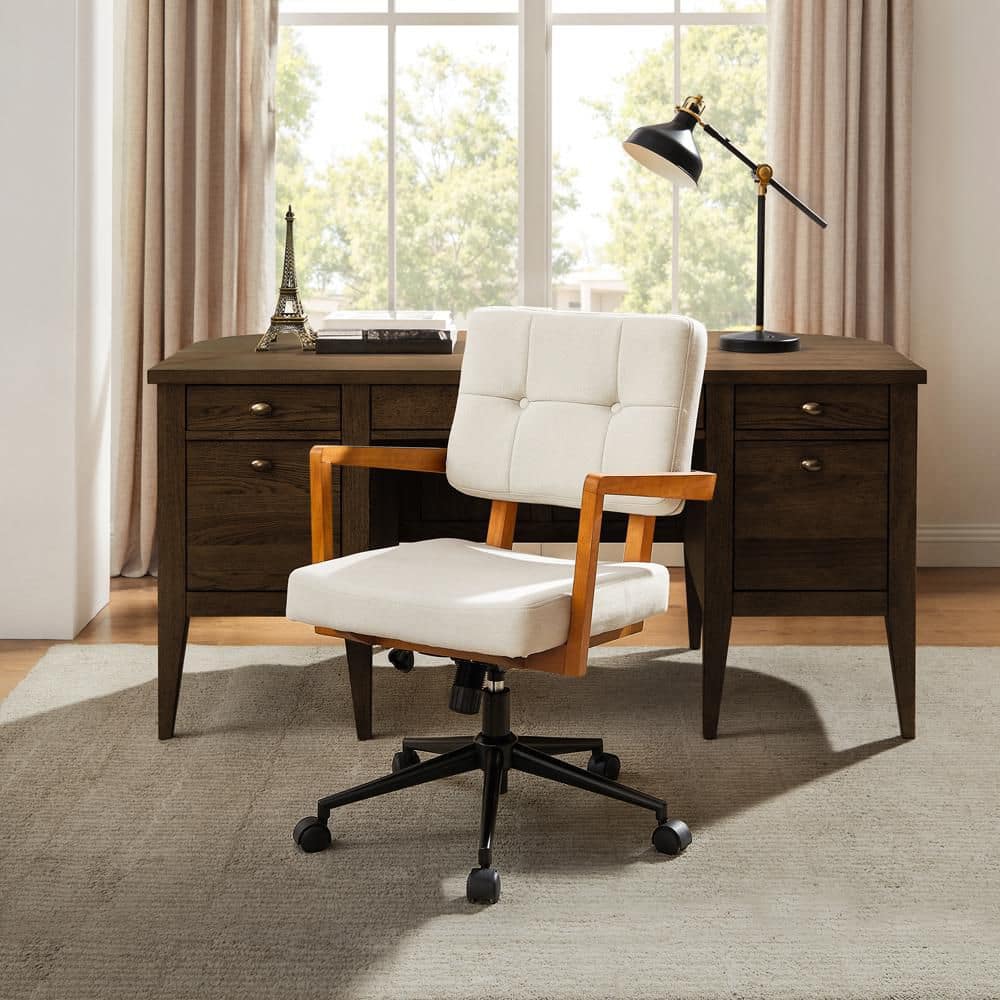MIRO Fabric Height-Adjustable Swivel Task Chair in Off White