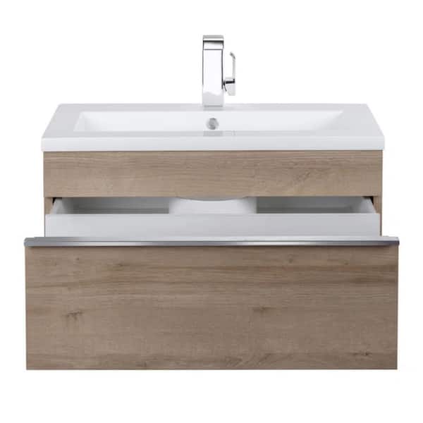 Trough 30 in. W x 16 in. D x 15 in. H Single Sink Wall Bathroom Vanity in Organic with Cultured Marble Top in White