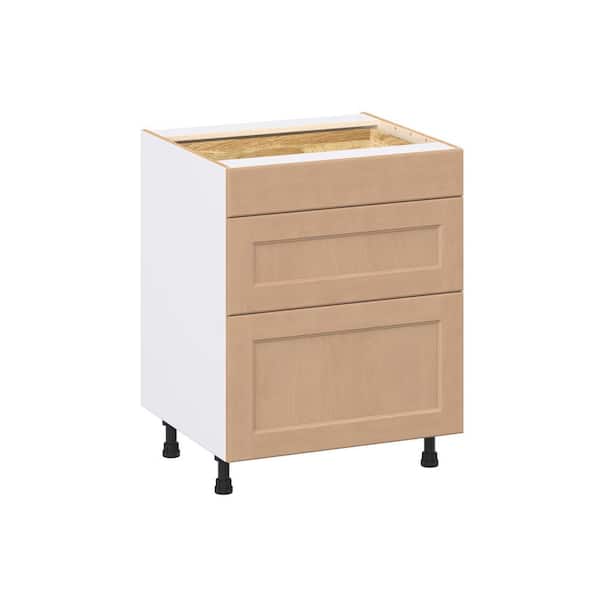 Lakewood 27 in. W x 24.5 in. D x 34.5 in. H Assembled Shaker Drawer Base Kitchen Cabinet in Sugar Cookie with 3-Drawers