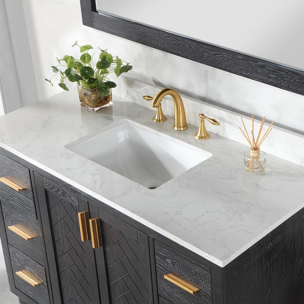 Gazsi 48" Black Oak Vanity with White Stone Top