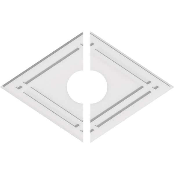 Ekena Millwork 30 in. W x 20 in. H x 6 in. ID x 1 in. P Diamond Architectural Grade PVC Contemporary Ceiling Medallion (2-Piece)