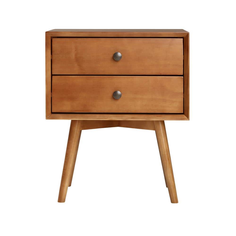 Walker Edison Furniture Company Mid Century Modern Contemporary Transitional 2-Drawer Solid Wood Caramel Night Stand -  HDR25MC2DCA