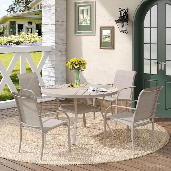 40 Sandshell DIFY 5-Piece Outdoor Patio Dining Set with 40.6 in. Sandshell Round ...