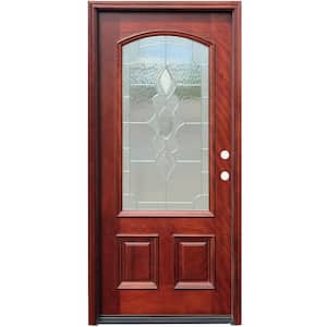 36 in. x 80 in. Traditional 3/4 Arch Lite Stained Mahogany Wood Prehung Front Door with 6 in. Wall Series