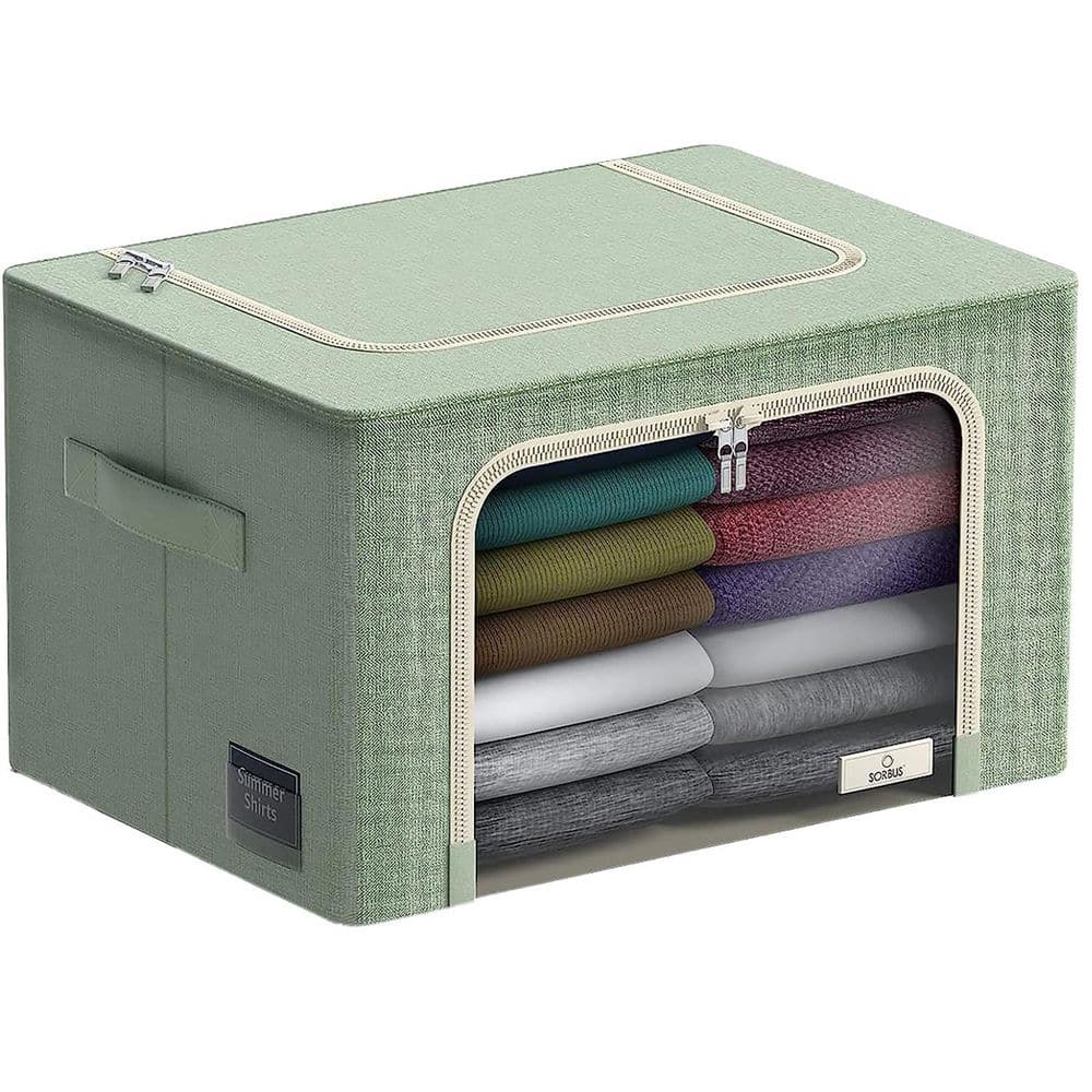 Storage Bins, Stackable and Foldable Clothes Organizer Bags, Green 19.5 in.