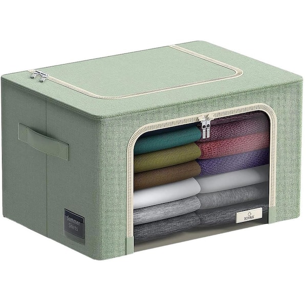 Storage Bins, Stackable and Foldable Clothes Organizer Bags, Green 19.5 in. x 13 in. Polyester Decorative Box Set of 1