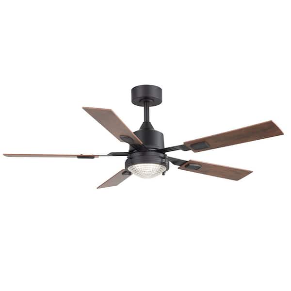 Breezary Alonso 52 in. Integrated LED Indoor Farmhouse Black Ceiling Fan with Light with 5-Reversible Blades and Remote Included