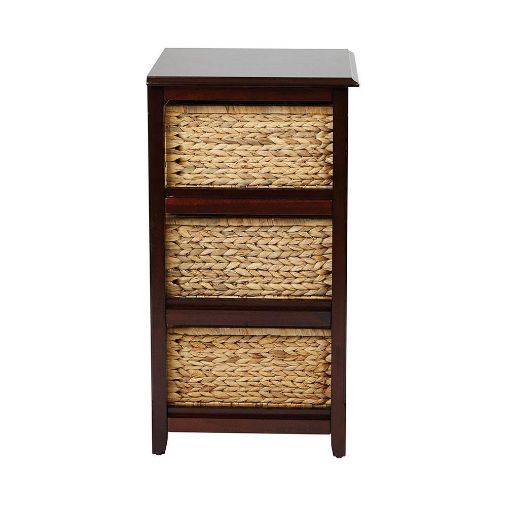 Espresso Three-Tier Storage Unit with Natural Baskets