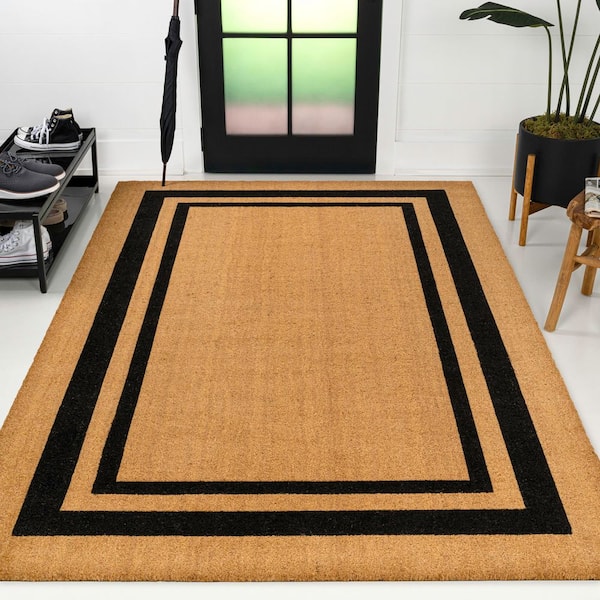 Blaire Modern Classic Double Border Natural/Black 3 ft. x 5 ft. Indoor/Outdoor Area Rug