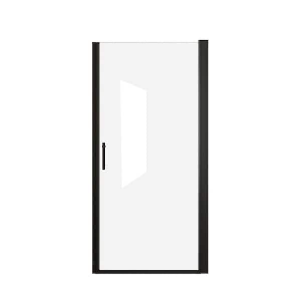 32-33 in. W x 72 in. H Pivot Half Frameless Shower Door in Matte Black with Clear Glass with Explosion Proof Film