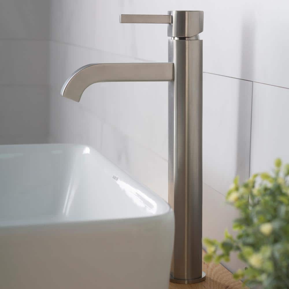 Satin Nickel Tall Vessel Single Hole Bathroom Faucet