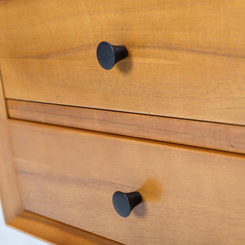 Natural Acacia Wood Mid-Century Modern 2-Drawer Nightstand