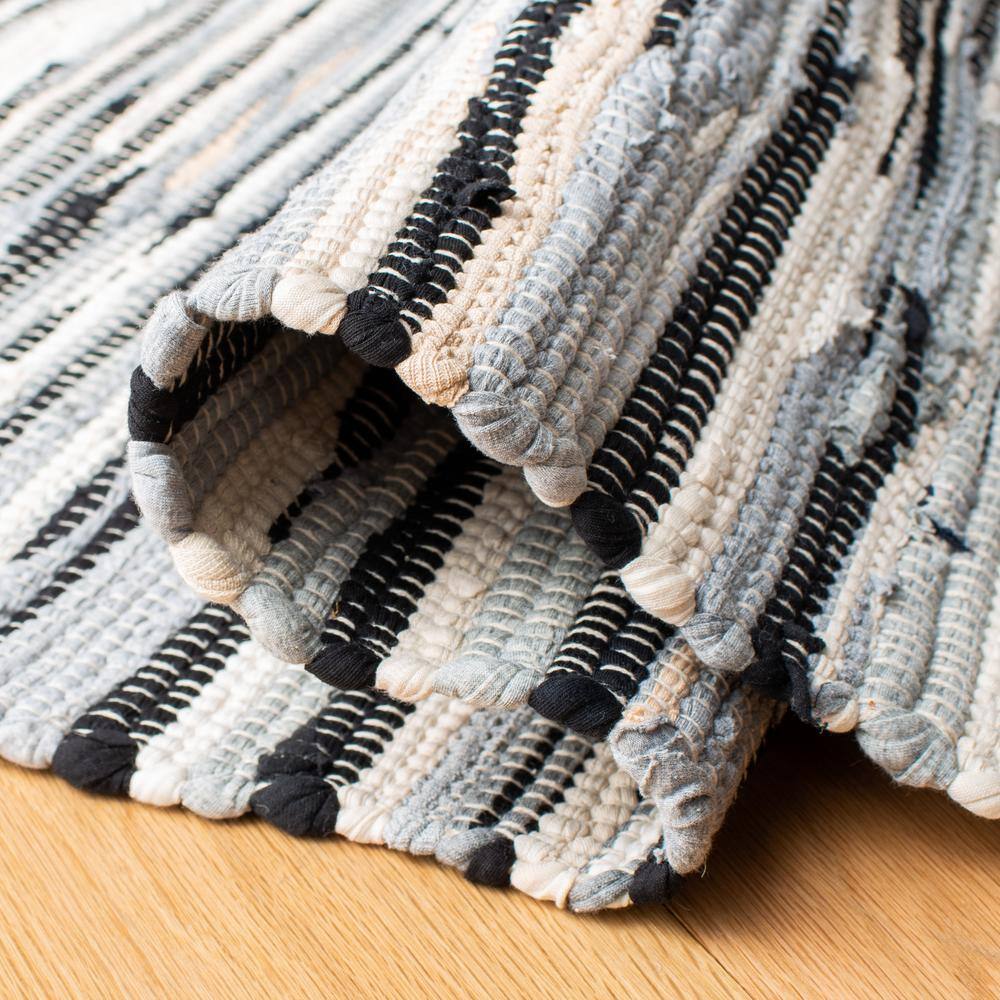 Handmade Black and White Striped Wool Cotton Rug 2' x 3'