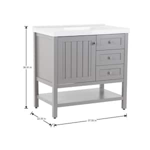 Lanceton 37 in. W x 22 in. D x 37 in. H Single Sink  Bath Vanity in Sterling Gray with White Cultured Marble Top