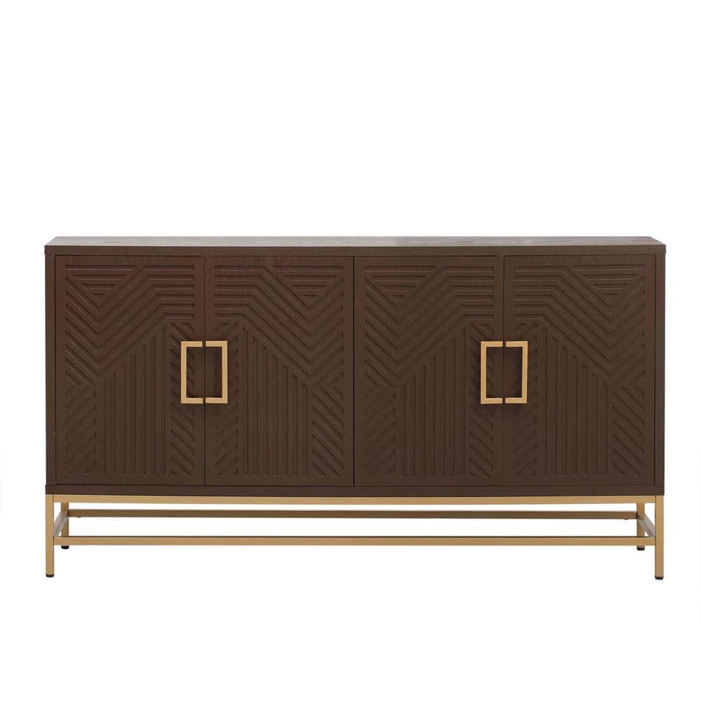 59.8 in. W x 15.7 in. D x 32.7 in. H Brown Linen Cabinet with 4-Doors, Adju