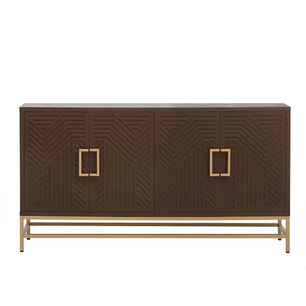 Unbranded 59.8 in. W x 15.7 in. D x 32.7 in. H Brown Linen Cabinet with 4-Doors, Adjustabel Shelves, Metal Handles and Legs