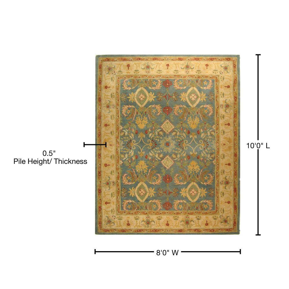 Light Blue Floral Handmade Wool 8' x 10' Area Rug