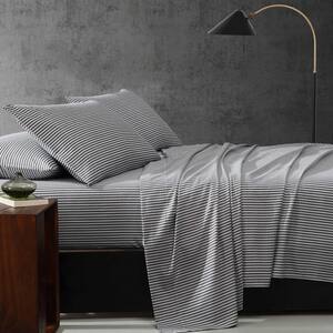 Twill Stripe Texture 6-Piece Black/White Microfiber Queen Sheet Set