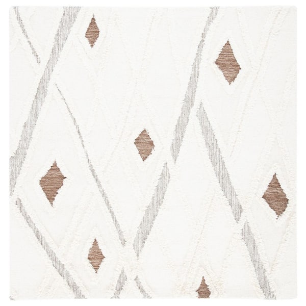 SAFAVIEH Casablanca Ivory/Brown 6 ft. x 6 ft. Abstract High-Low Square Area Rug