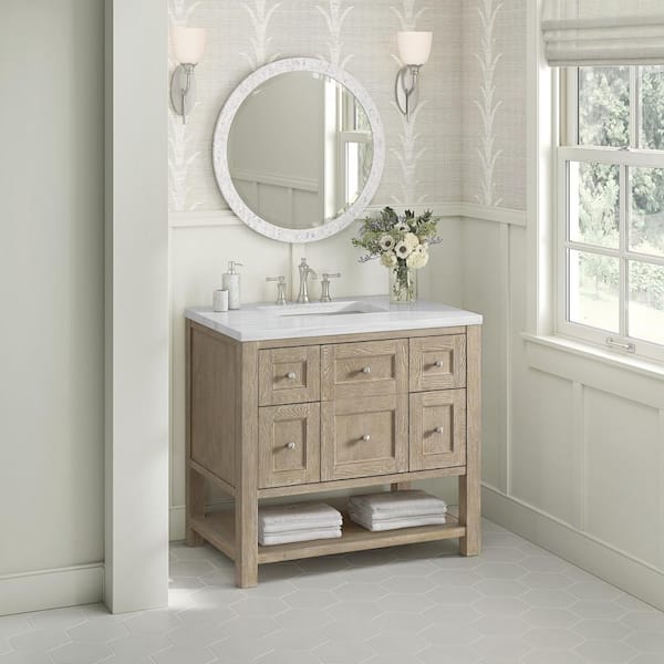 Breckenridge 36 in. W x 23.5 in. D x 34.18 in. H Single Bathroom Vanity Whitewashed Oak & Arctic Fall Solid Surface Top