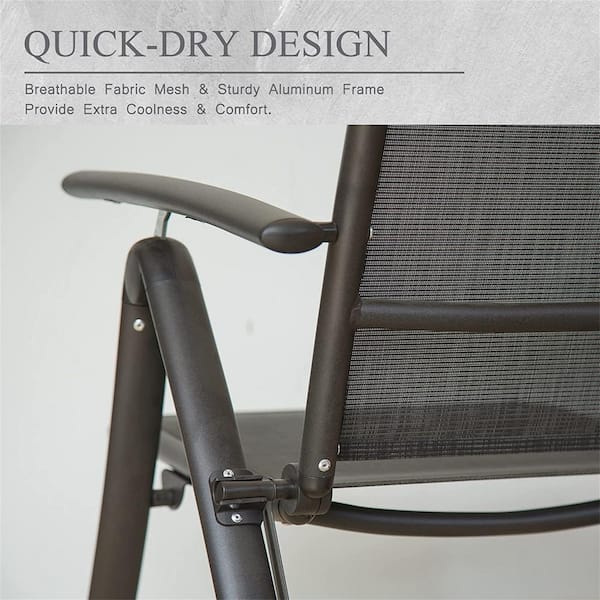 Dark Gray Metal Outdoor Folding Patio Lawn Chair (Set of 2)