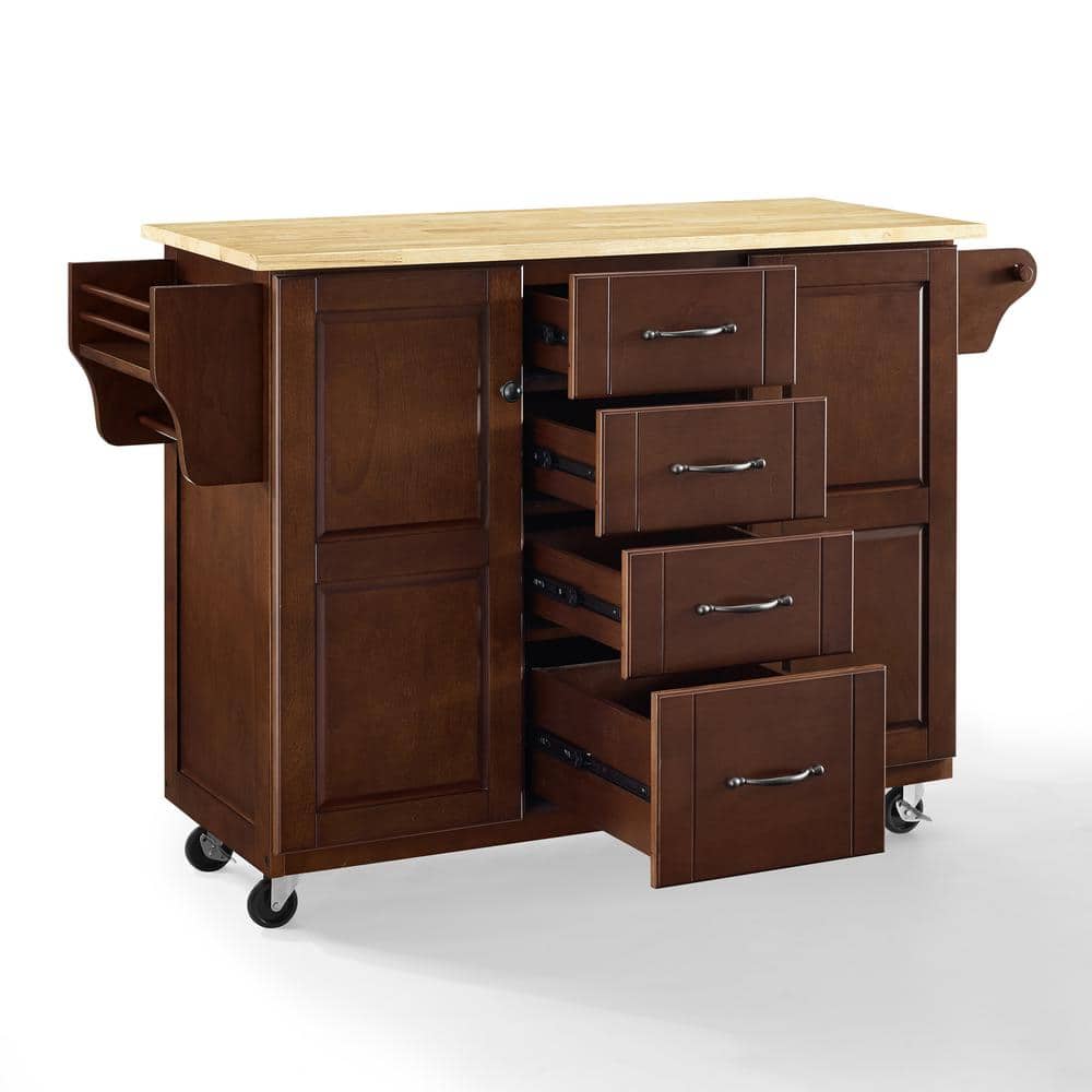 Eleanor 44" Mahogany Natural Wood Kitchen Cart with Spice Rack