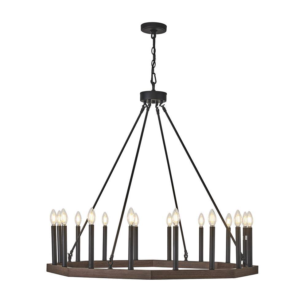 16-Light Black and Brown Wagon Wheel Chandelier with No Bulbs Included