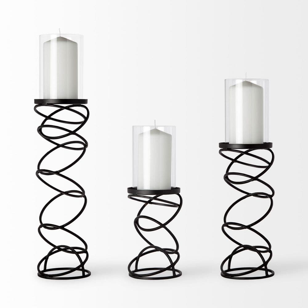Omega Stacked Ring Black Metal Candle Holder with Glass Votive